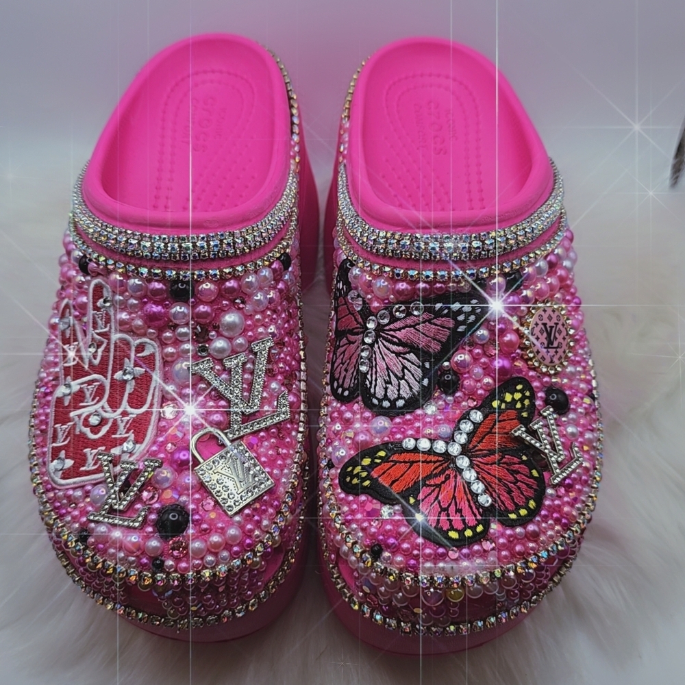 CROCS Pink Embellished Butterfly Clogs